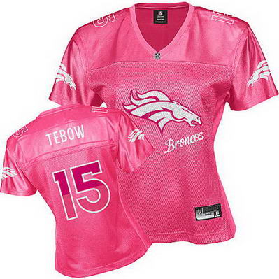 Broncos #15 Tim Tebow Pink 2011 Women's Fem Fan Stitched NFL Jersey - Click Image to Close